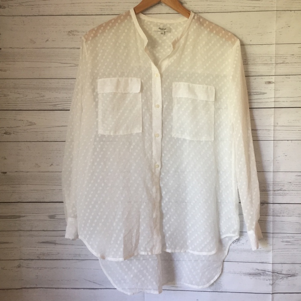 Madewell Cream Button Down Hi-Lo Polka Dot Shirt